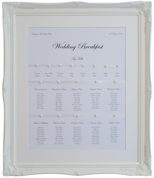 We create luxury framed table plans for weddings that will impress your